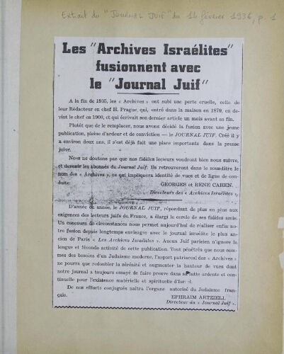 Archives israélites de France. Vol. N° (14 févr. 1936)